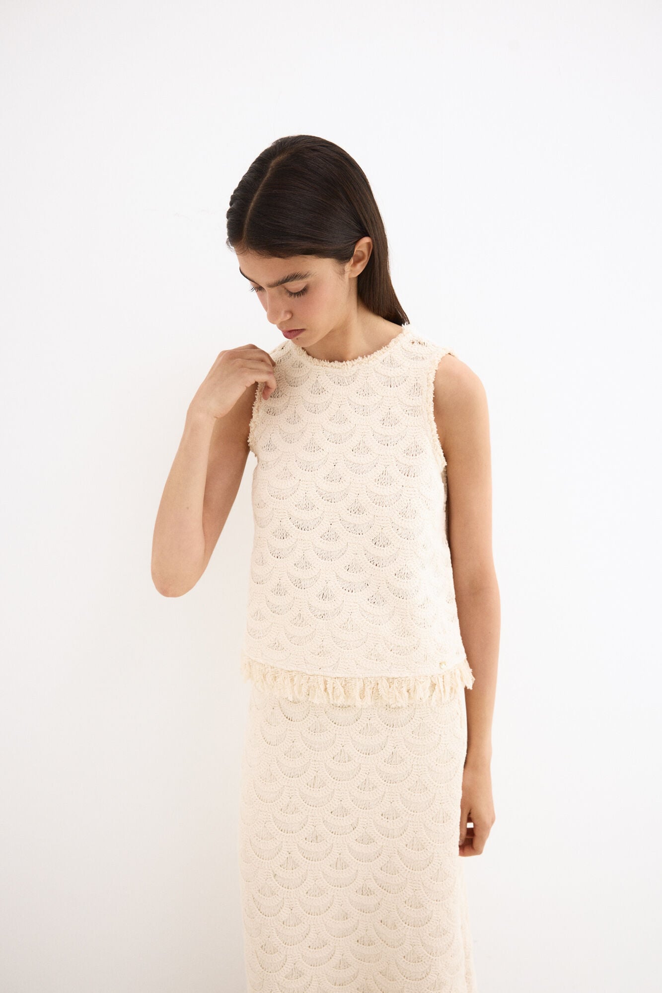 Pedro del Hierro Sleeveless crochet top Beige