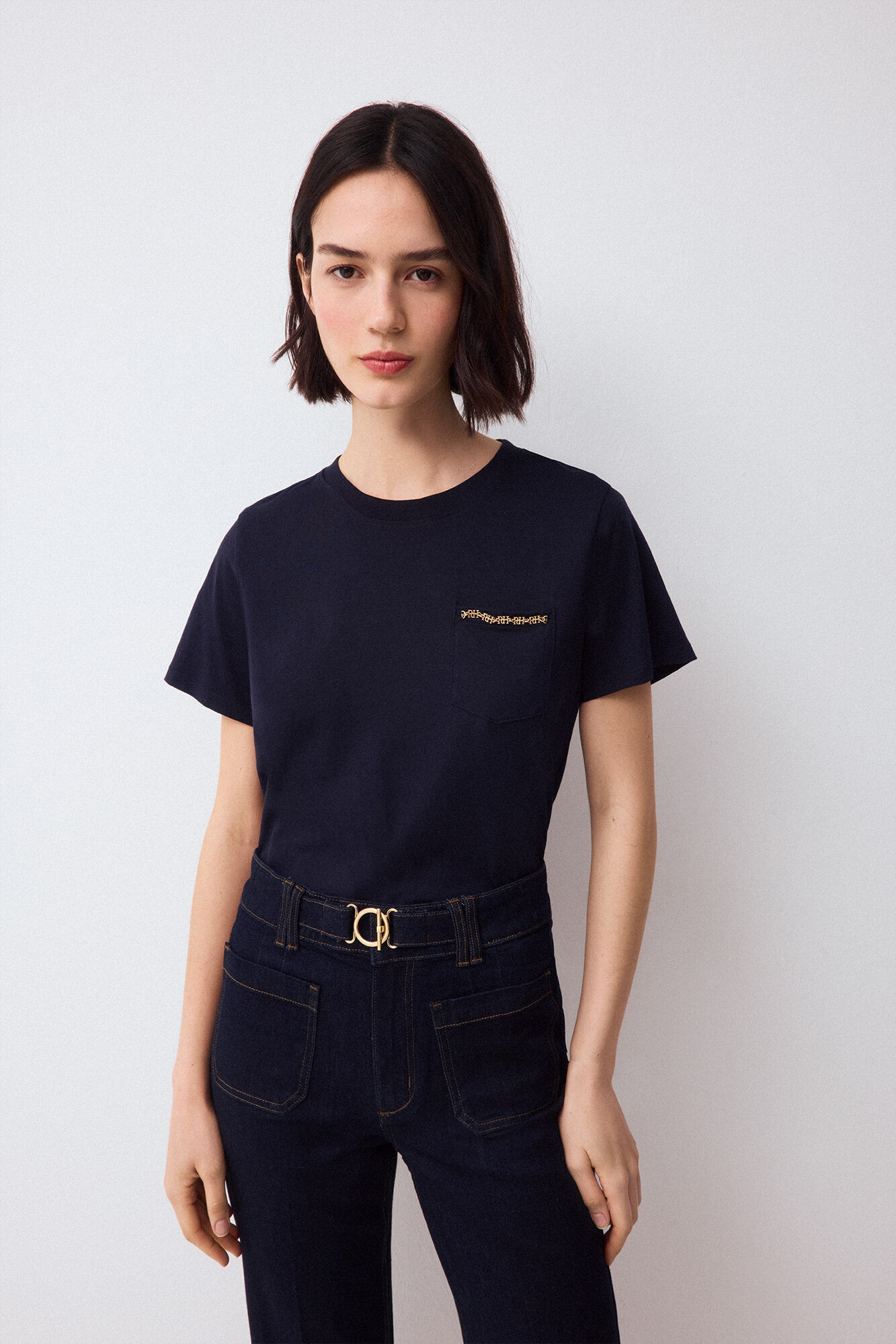 Pedro del Hierro T-shirt de manga curta com bolso e detalhe de correntes Azul