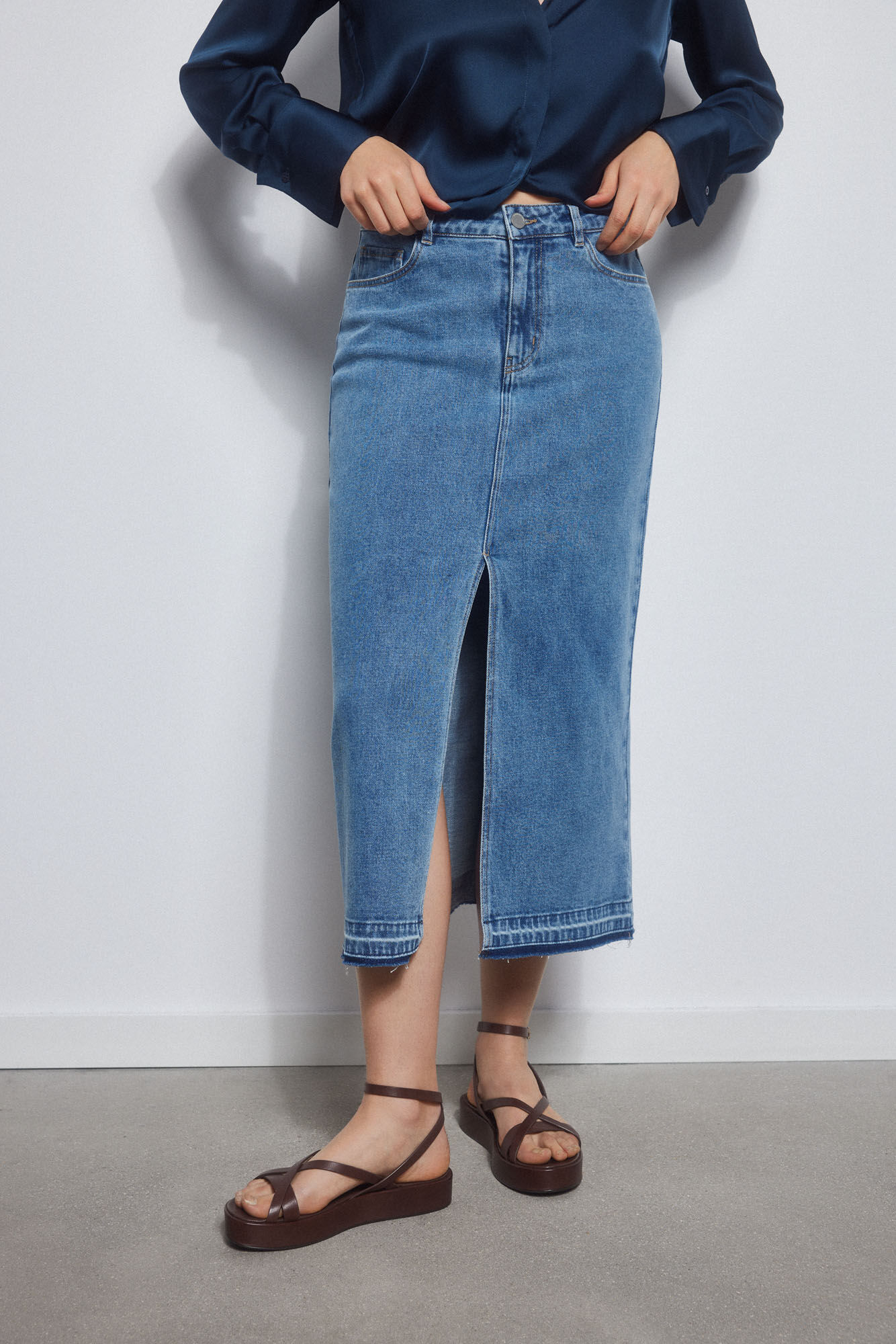 Pedro del Hierro Denim 5-pocket skirt Blue