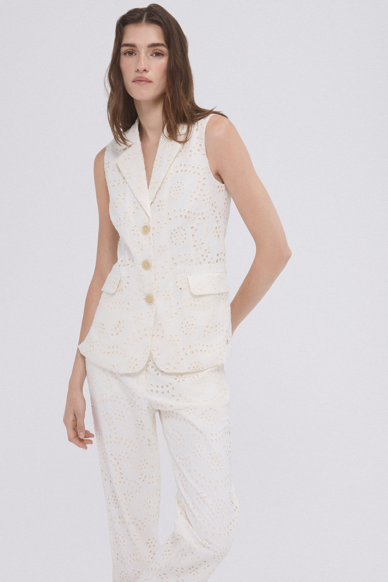Pedro del Hierro Long waistcoat with slits Ecru
