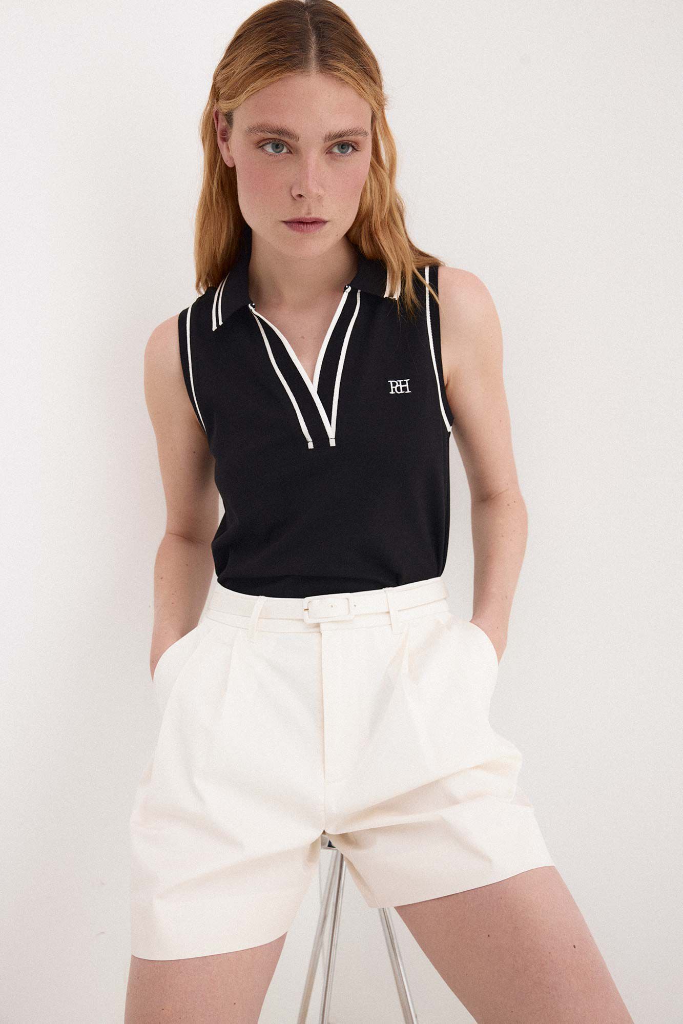 Pedro del Hierro Sleeveless contrast polo shirt Black