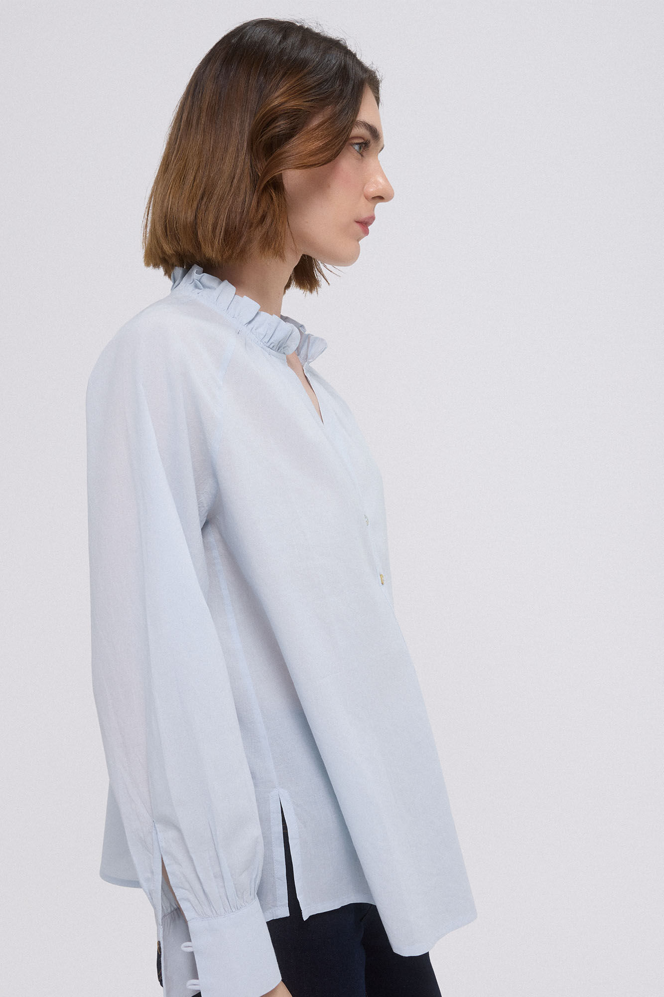 Pedro del Hierro ruffle neck voile blouse Blue