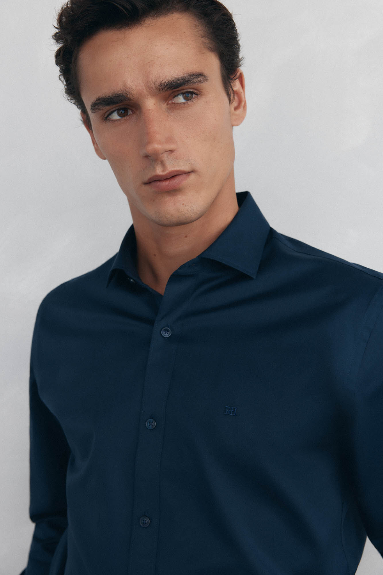 Pedro del Hierro Camisa lisa twill f&aacute;cil plancha + anti olor slim fit Azul