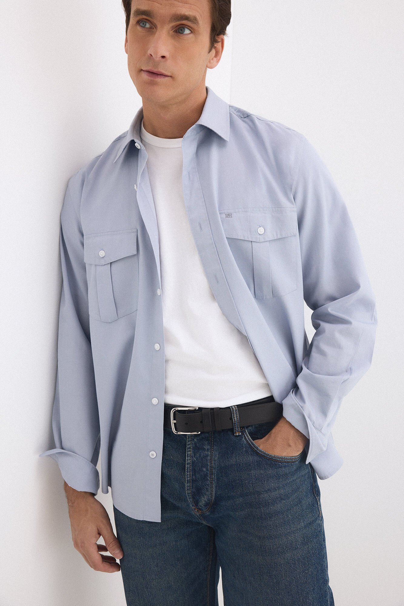 Pedro del Hierro Twill plain pocket shirt