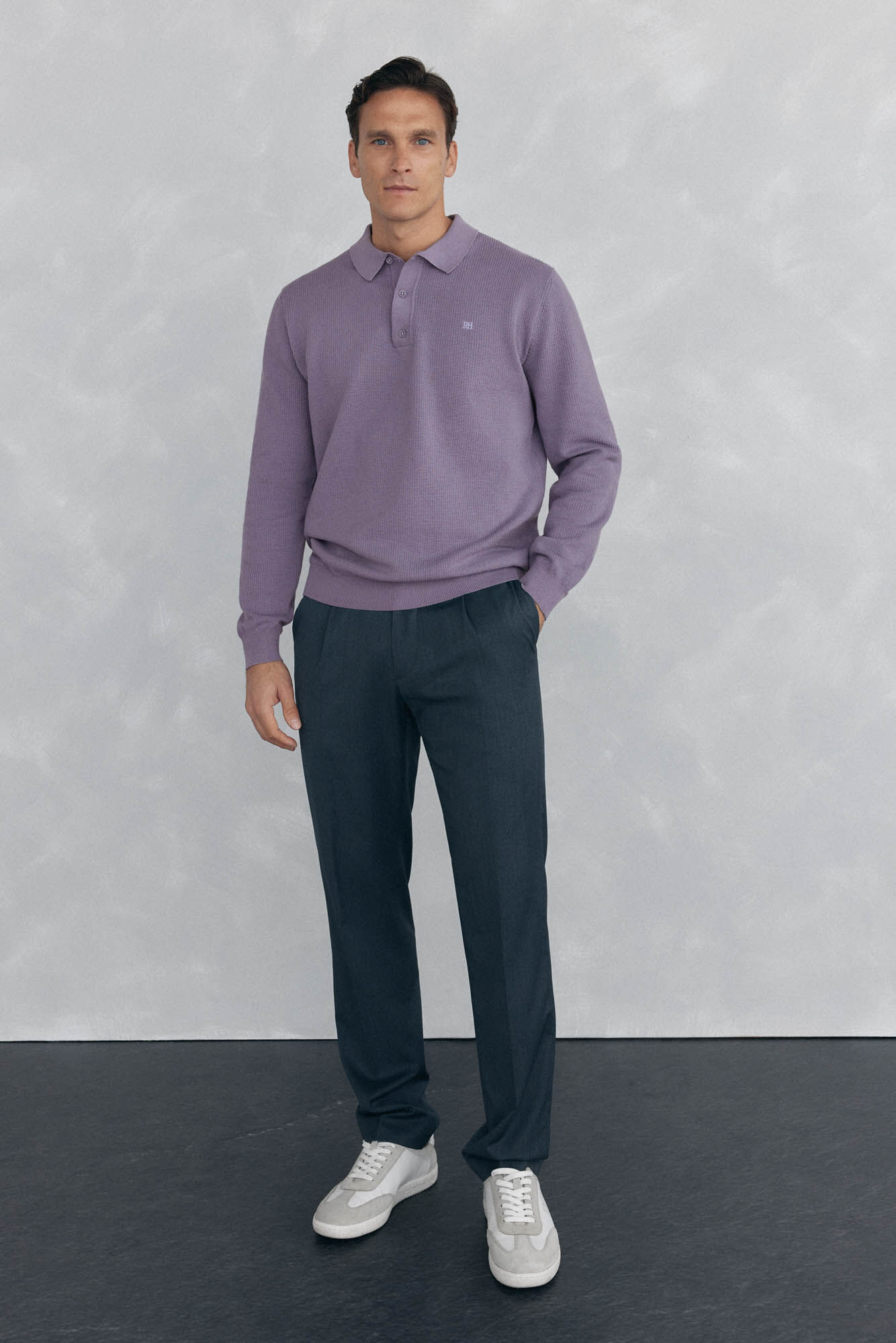 Pedro del Hierro Fine knit structured polo shirt neck jersey-knit  Purple