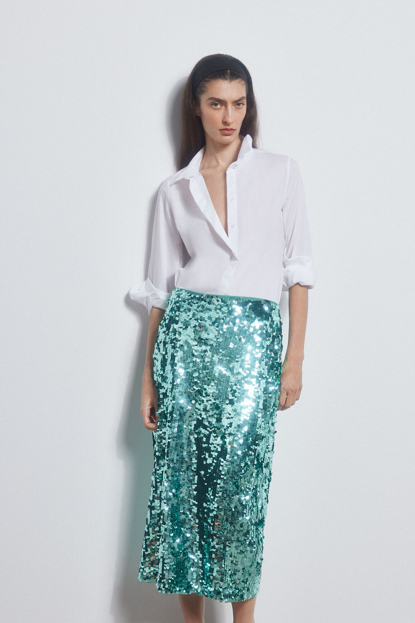 Pedro del Hierro Sequinned midi skirt Turquoise