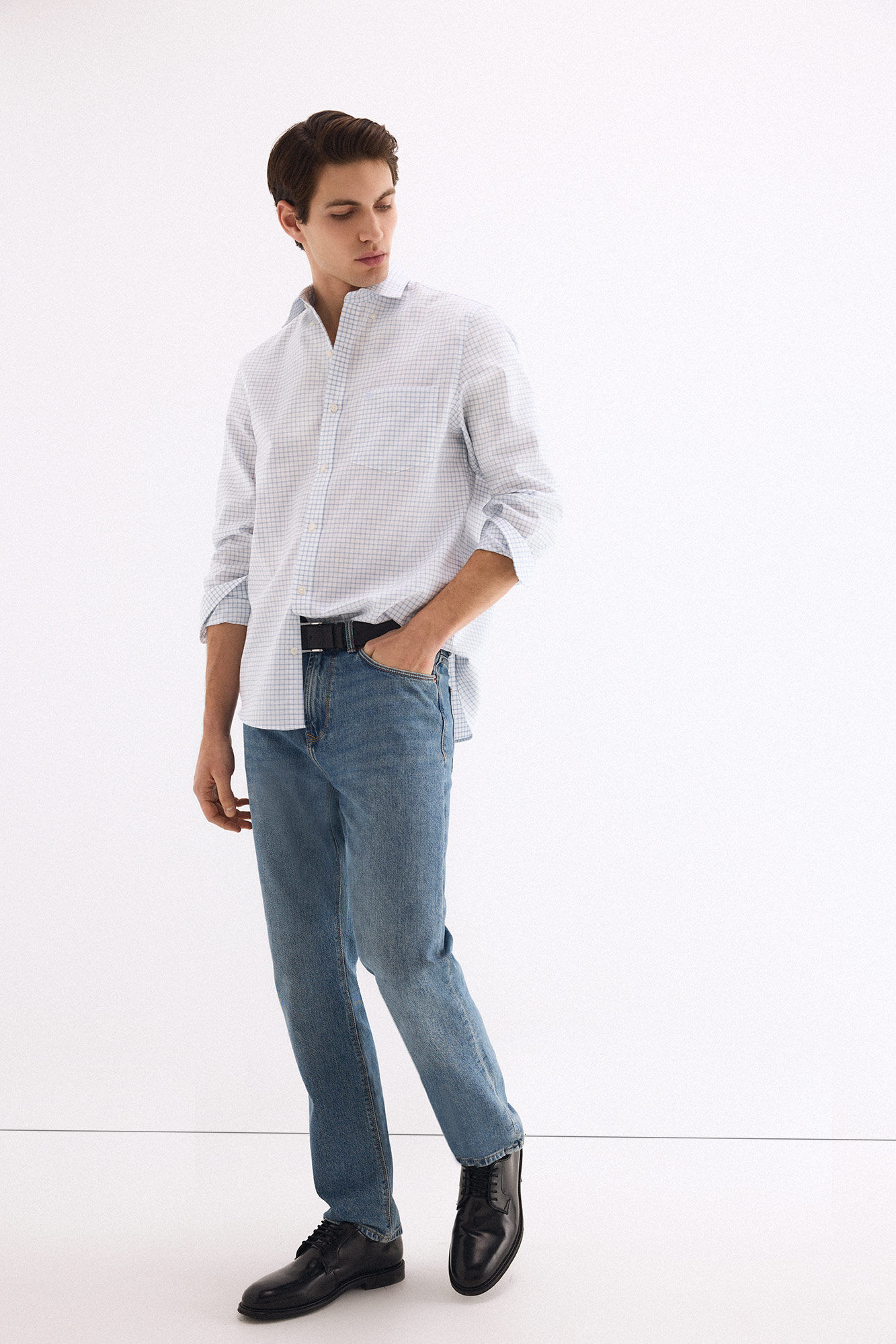 Pedro del Hierro Oxford non-iron plaid shirt Blue