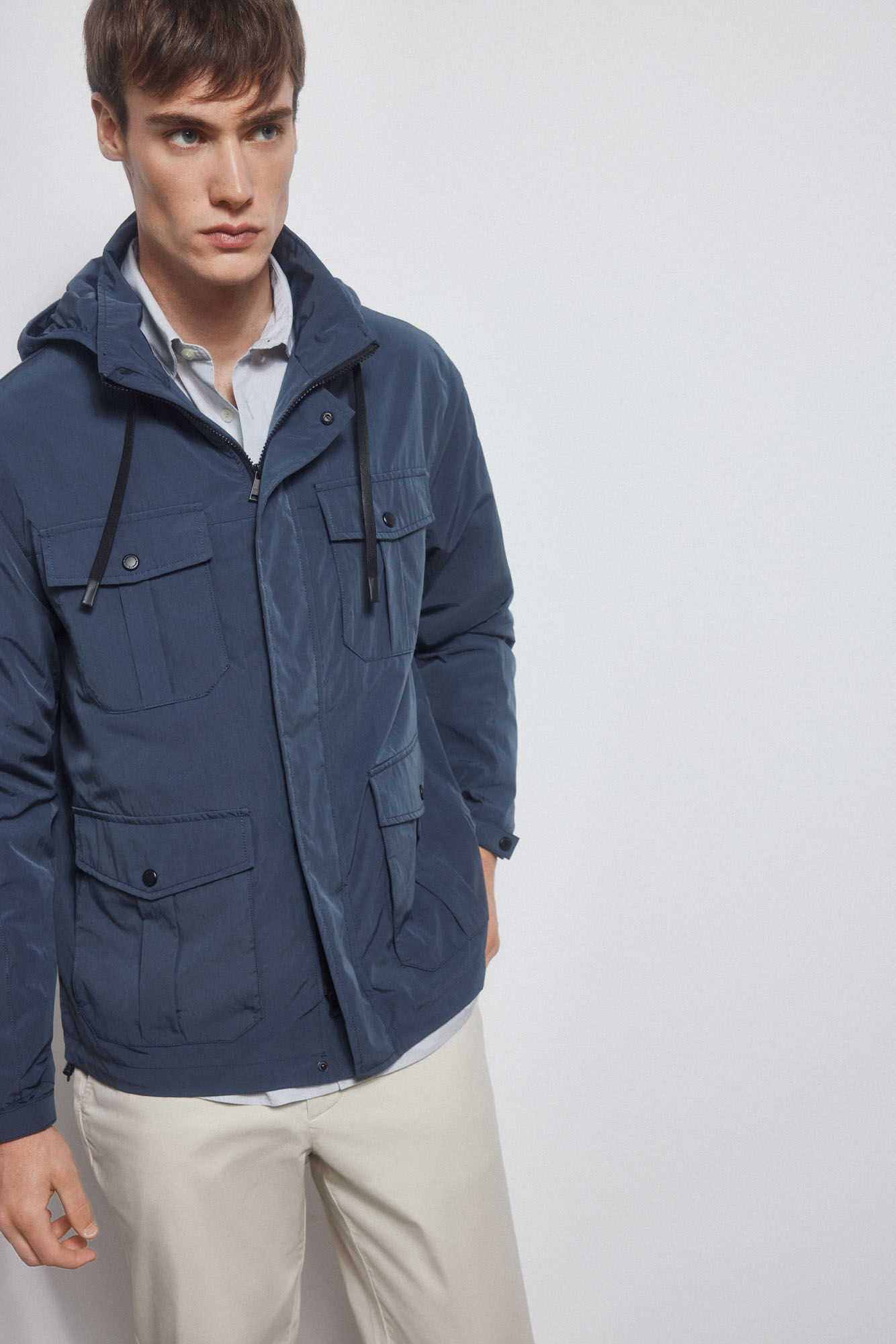 Pedro del Hierro Technical hooded jacket Blue