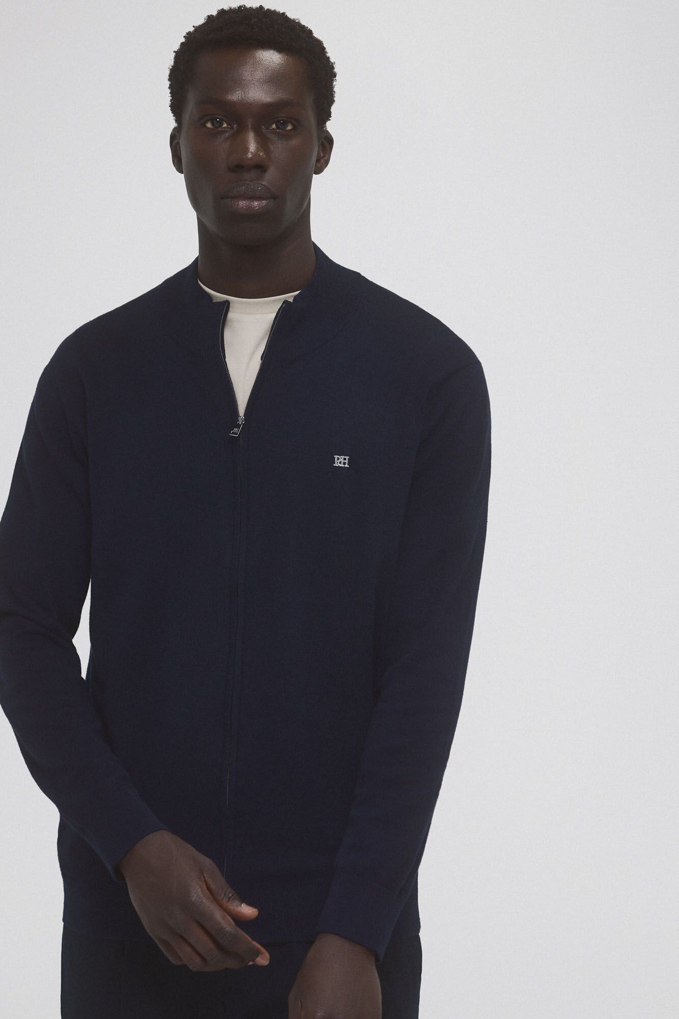 Pedro del Hierro C&aacute;rdigan algod&oacute;n seda cashmere cremallera Azul