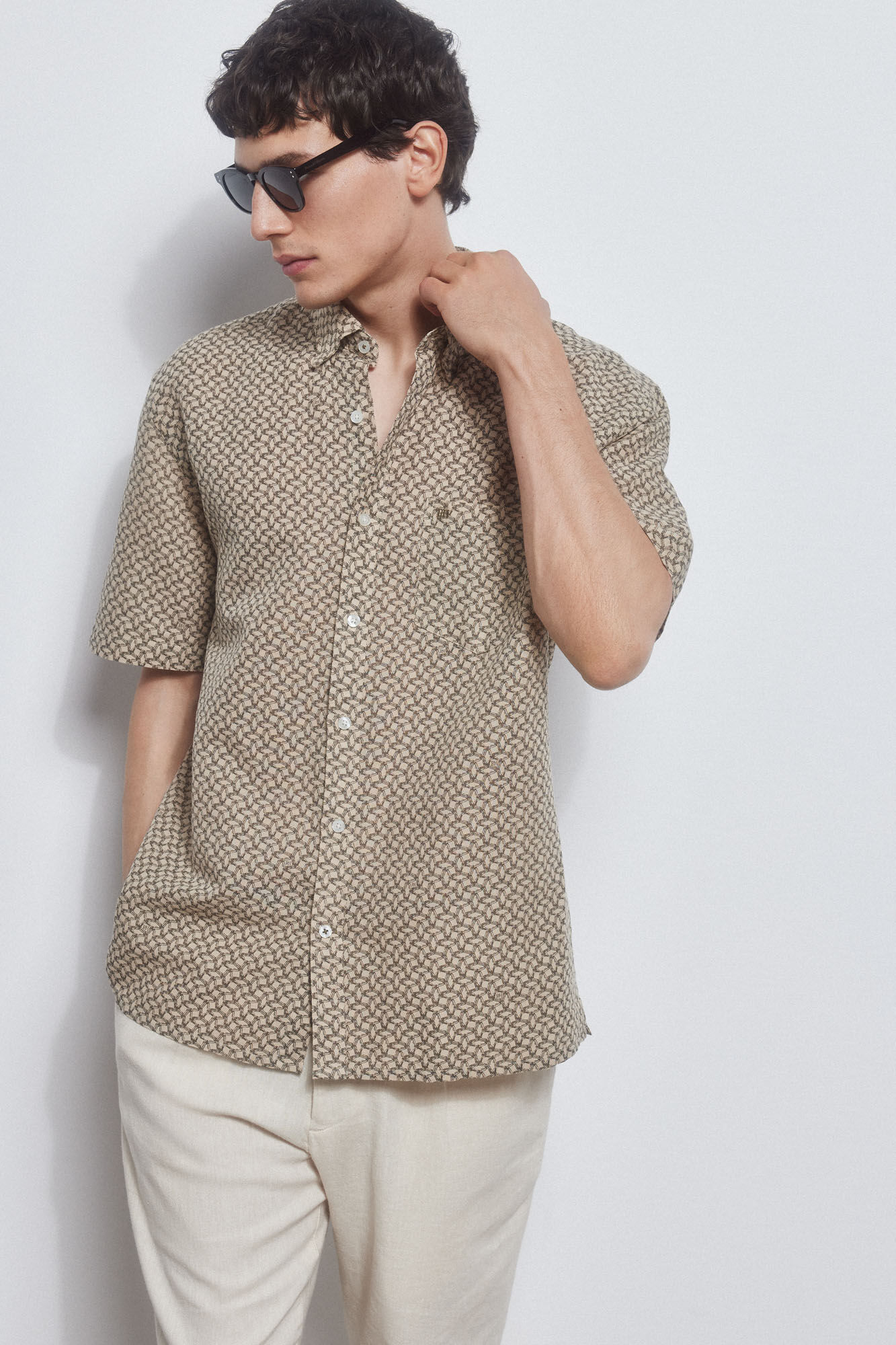 Pedro del Hierro Printed short-sleeved shirt Beige