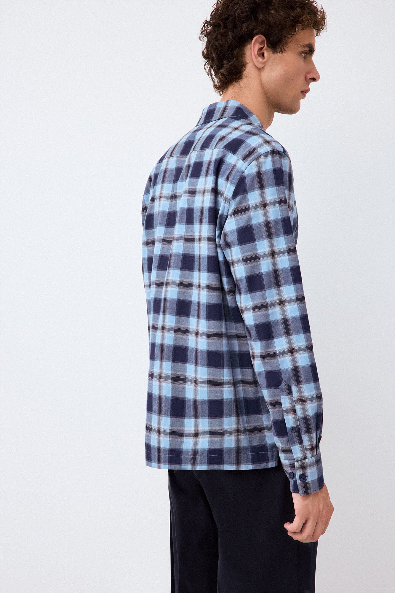 Pedro del Hierro Plaid camp collar shirt Blue