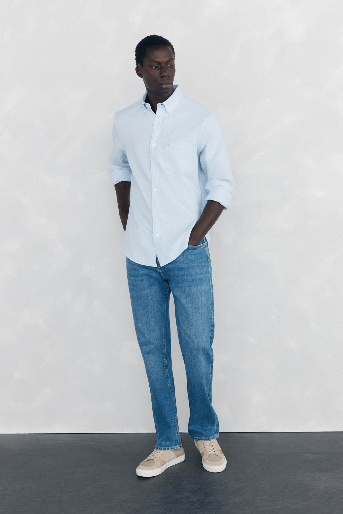 Pedro del Hierro Plain Brushed Oxford Shirt Blue