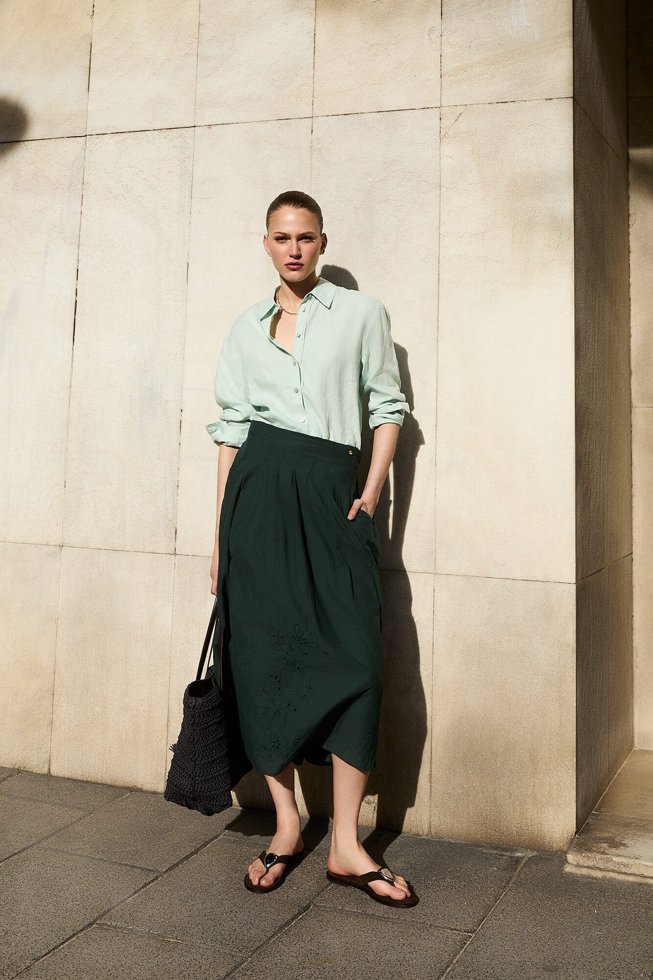 Pedro del Hierro Embroidered cotton skirt