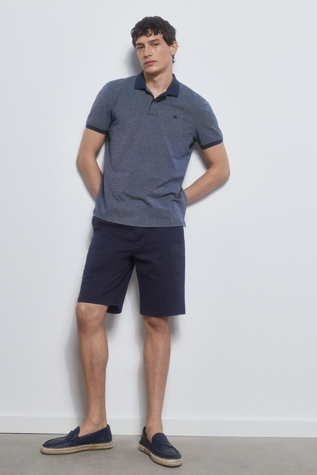 Pedro del Hierro Textured fabric polo shirt Blue
