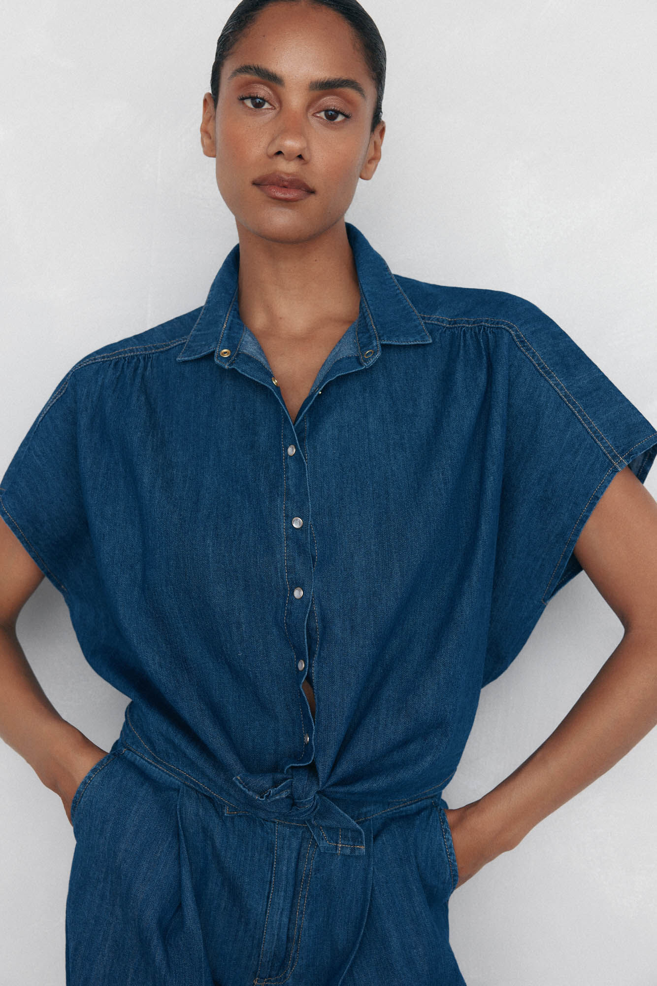 Pedro del Hierro Camisa denim com la&ccedil;o Azul