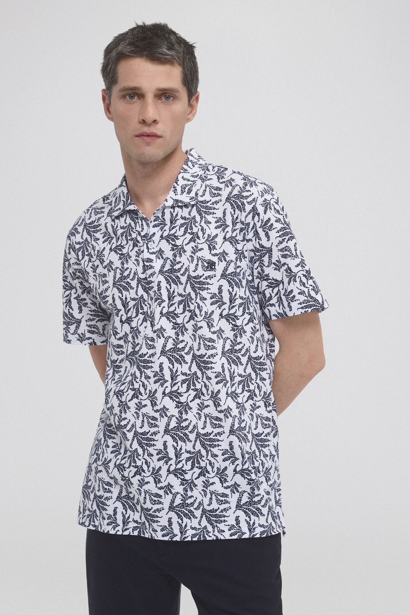 Pedro del Hierro Botanical print polo shirt Blue