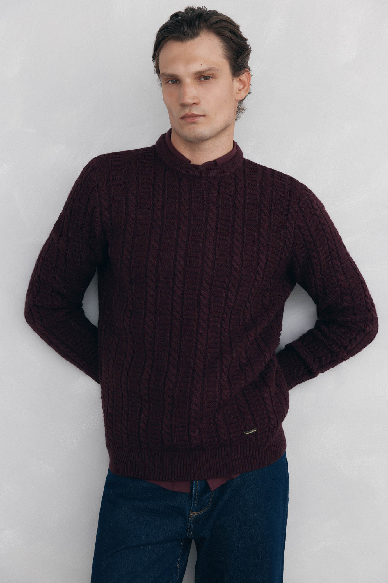 Pedro del Hierro Cable knit wool round neck jumper