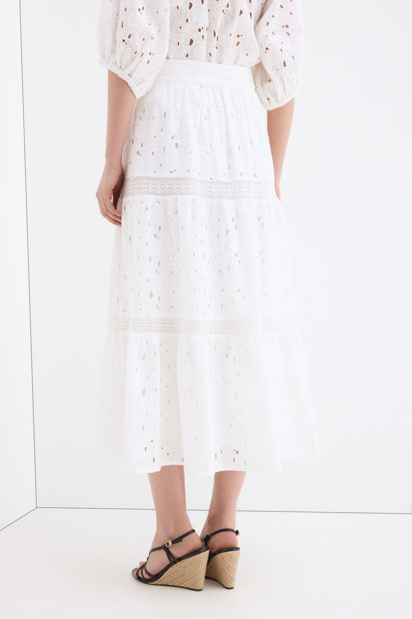 Pedro del Hierro Embroidered cotton long skirt White