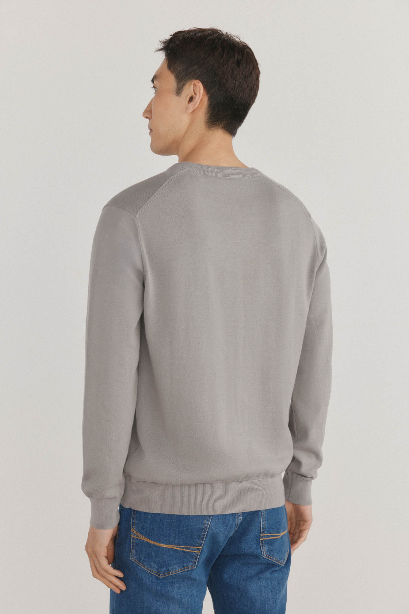 Pedro del Hierro Premium cotton fine jersey-knit V neck Grey