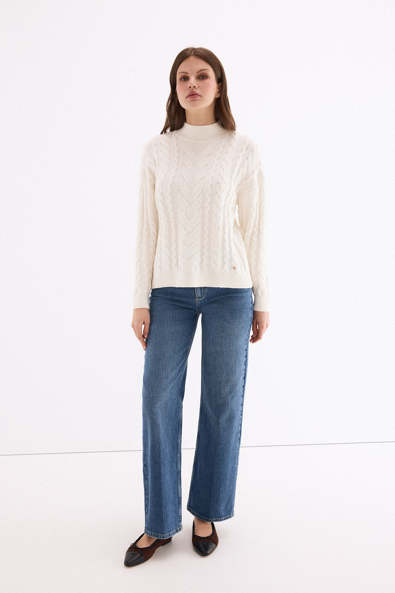 Pedro del Hierro Cross-knit roll neck jumper Beige