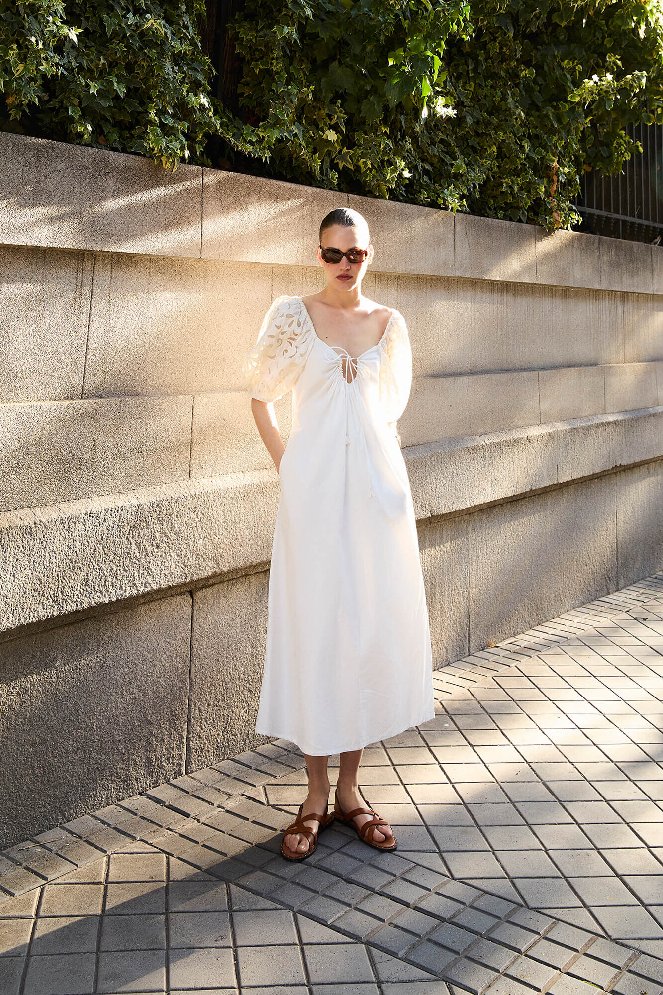 Pedro del Hierro Embroidered sleeve midi dress