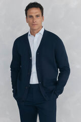 Pedro del Hierro Cotton knit jersey-knit with V neck and buttons Blue