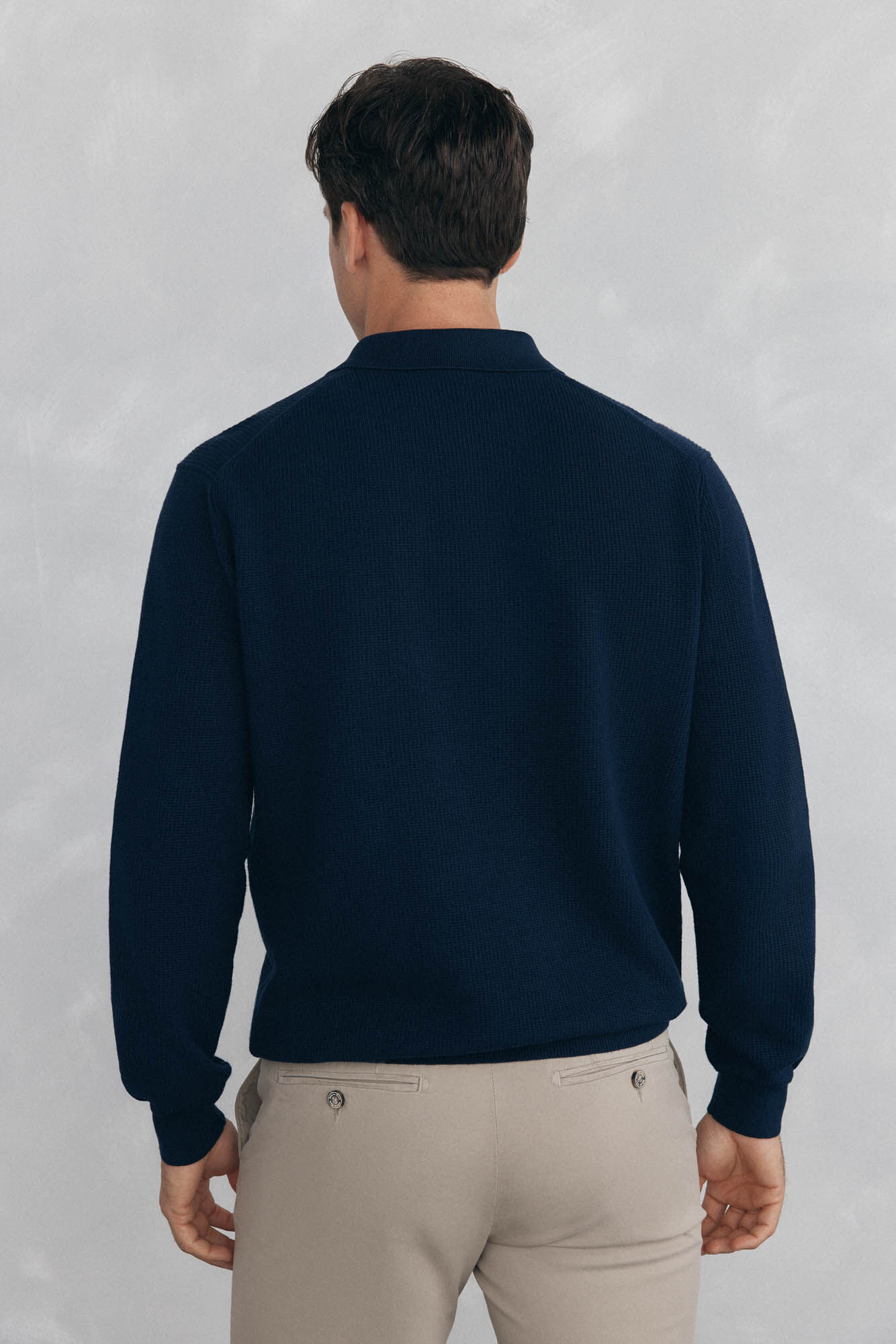Pedro del Hierro Fine knit structured polo shirt neck jersey-knit  Blue