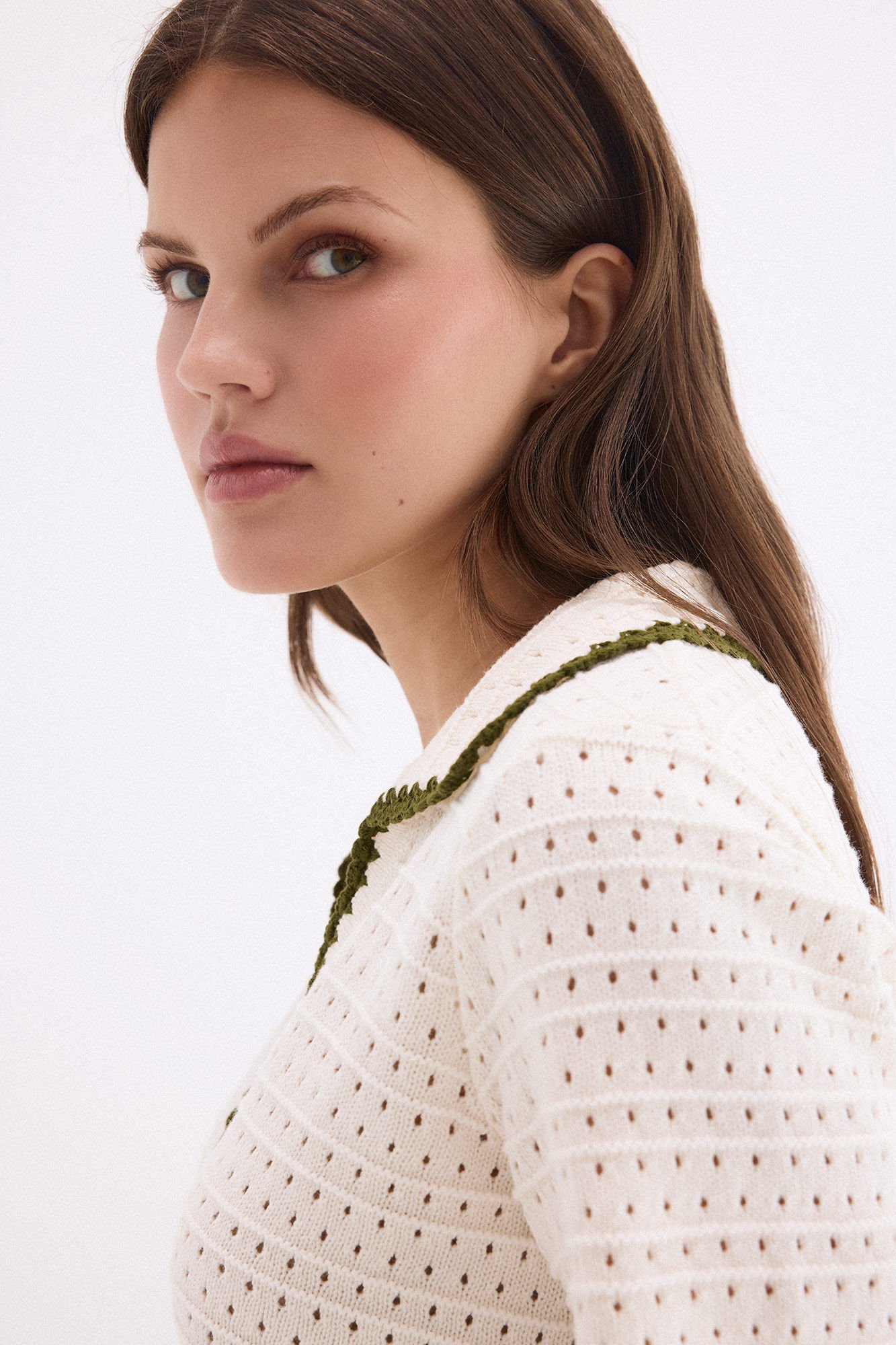 Pedro del Hierro Textured polo neck jumper Ecru