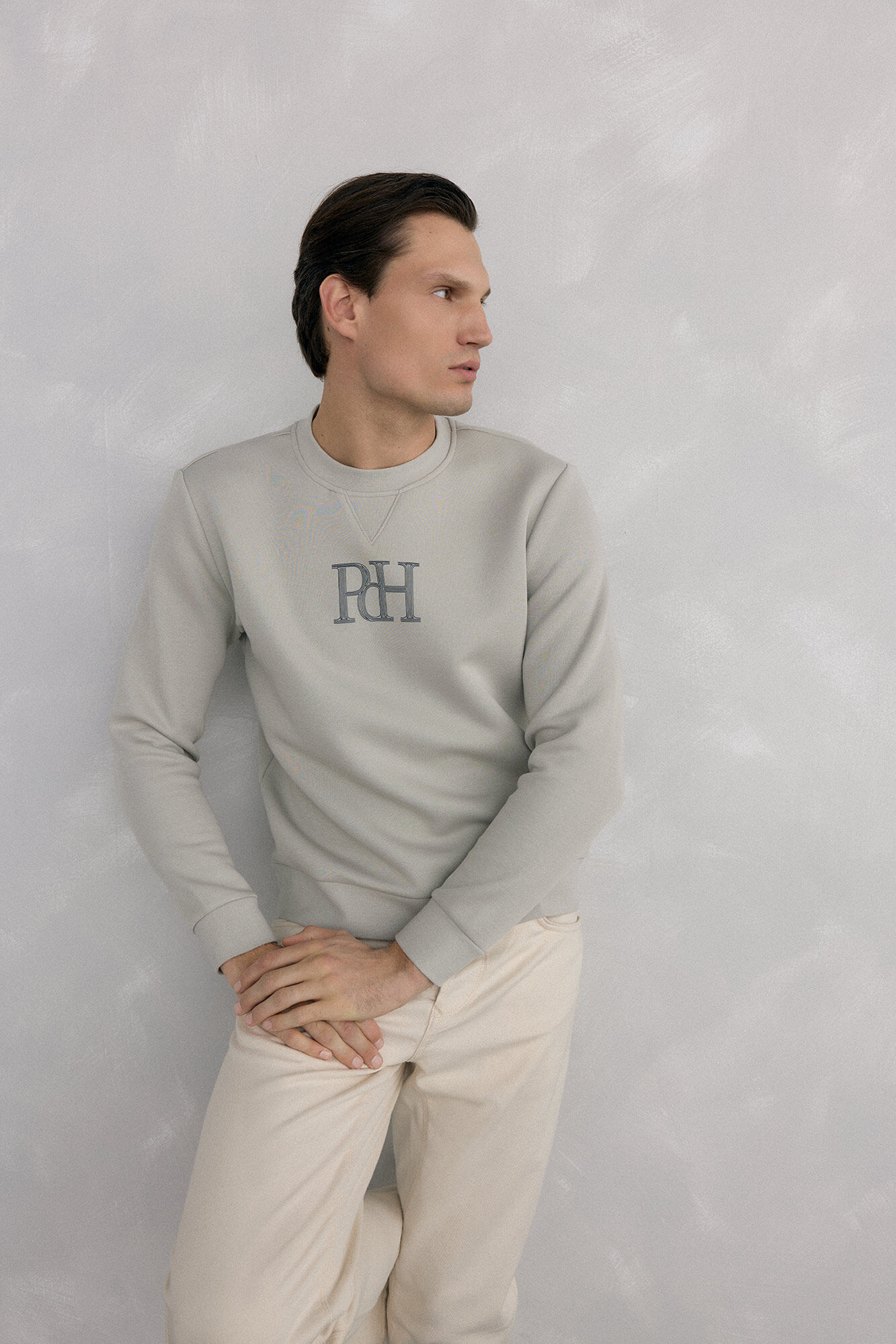 Pedro del Hierro Technical fabric crew neck sweatshirt Grey