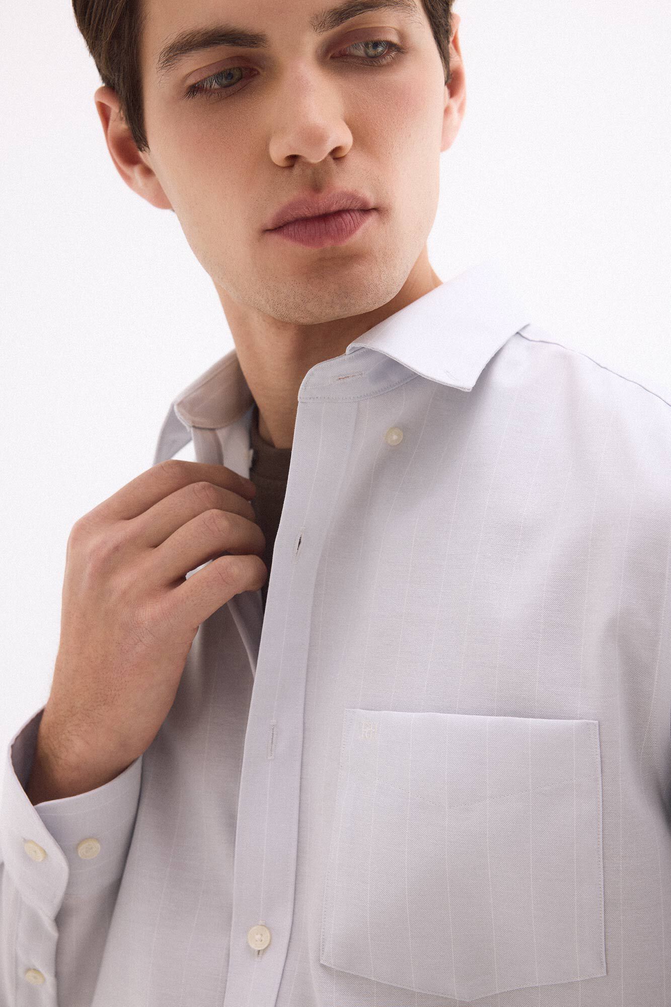 Pedro del Hierro Striped non-iron oxford shirt Grey