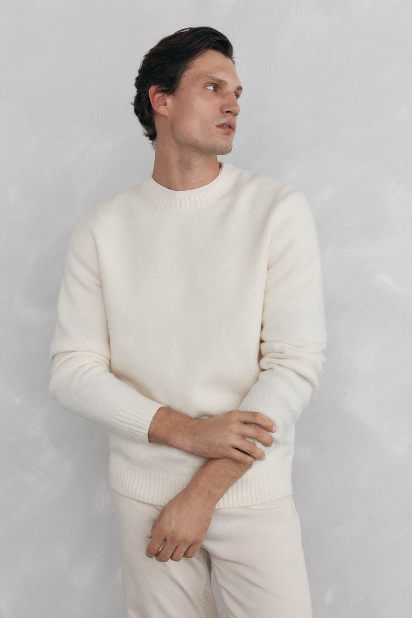 Pedro del Hierro Structured wool round neck sweater Ecru
