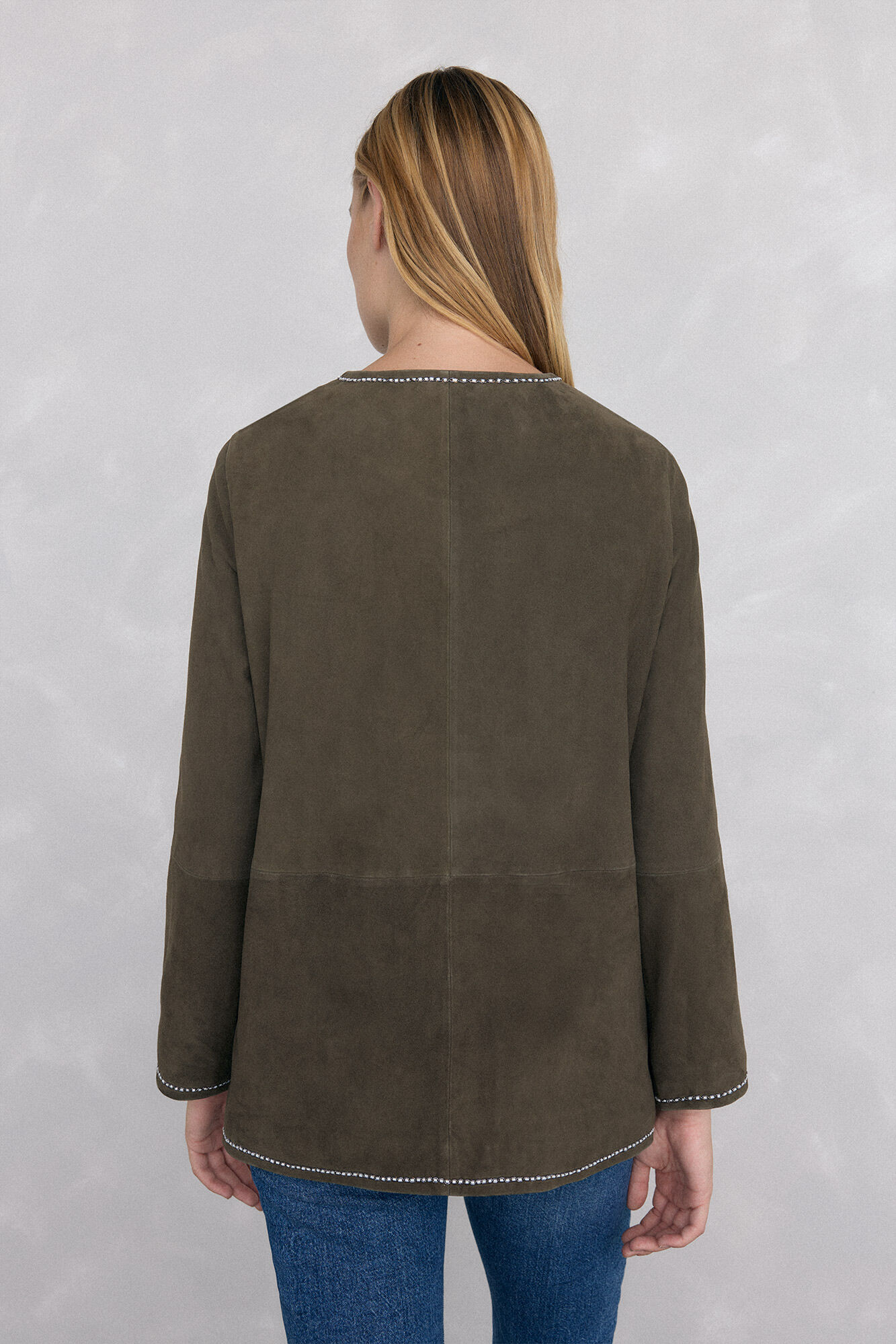 Pedro del Hierro Suede embroidered jacket Green