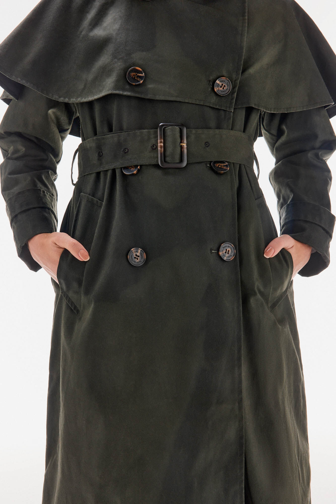 TFP by Tamara Falc&oacute; Long waxed trench coat Green