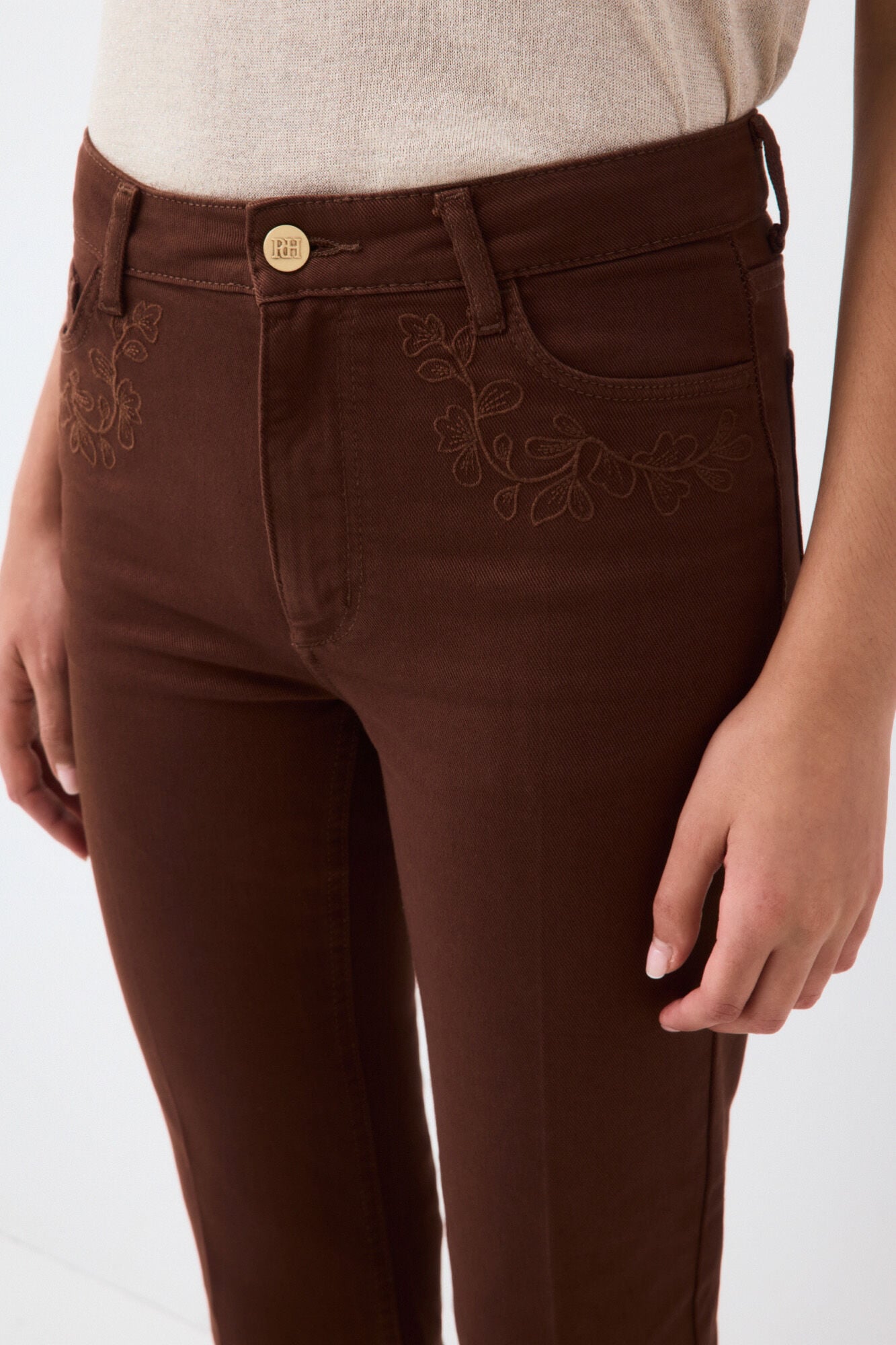 Pedro del Hierro Embroidered cropped flare jeans Brown