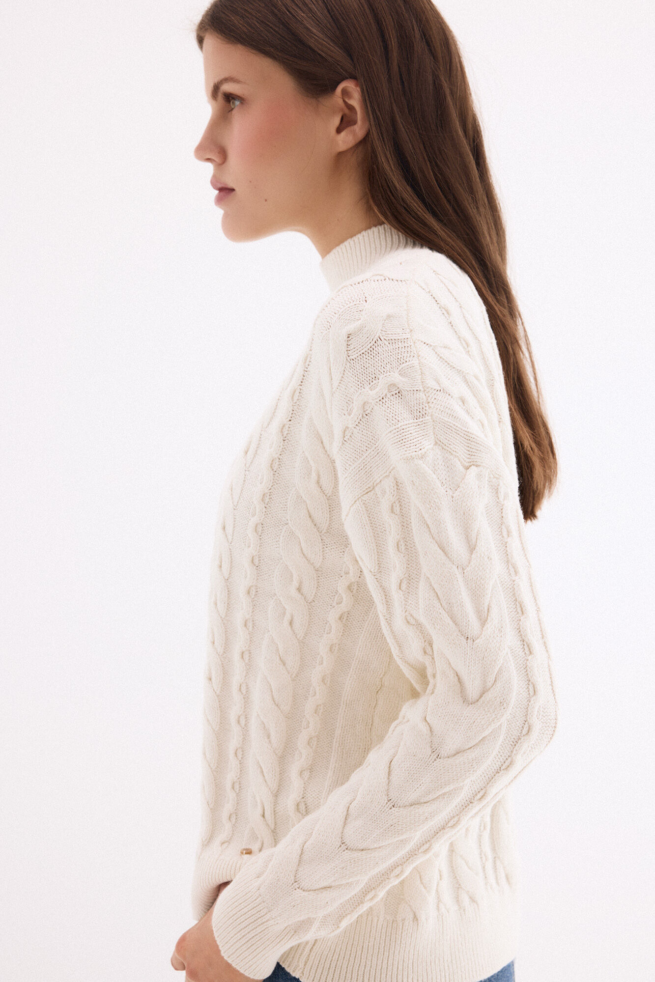 Pedro del Hierro Cross-knit roll neck jumper Beige