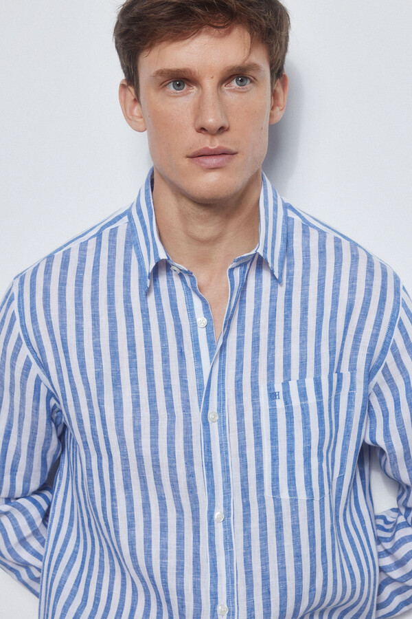 Pedro del Hierro Striped linen shirt Blue