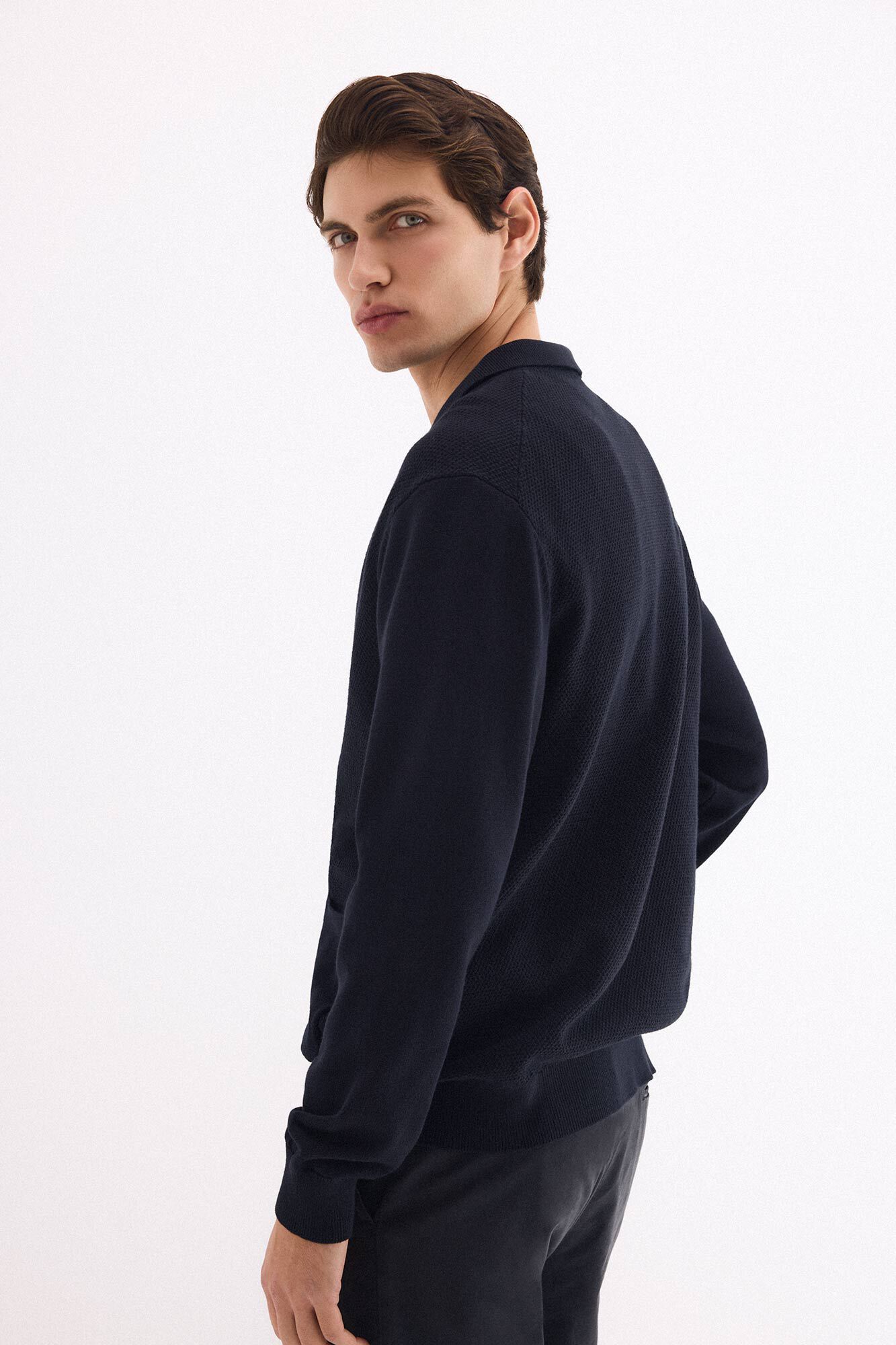 Pedro del Hierro Cotton structured knit zip cardigan Blue