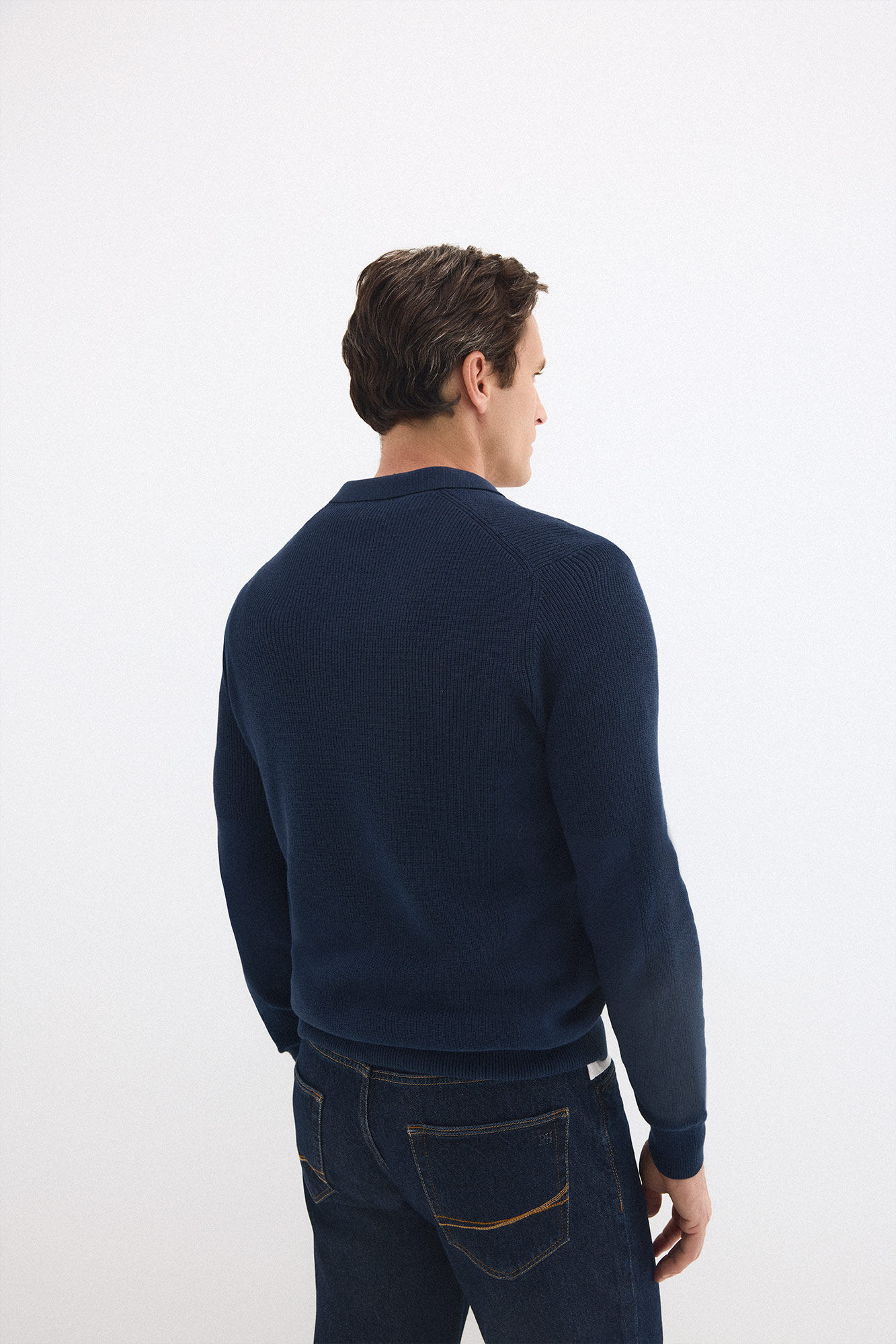 Pedro del Hierro Cotton ribbed long sleeve polo jumper Blue