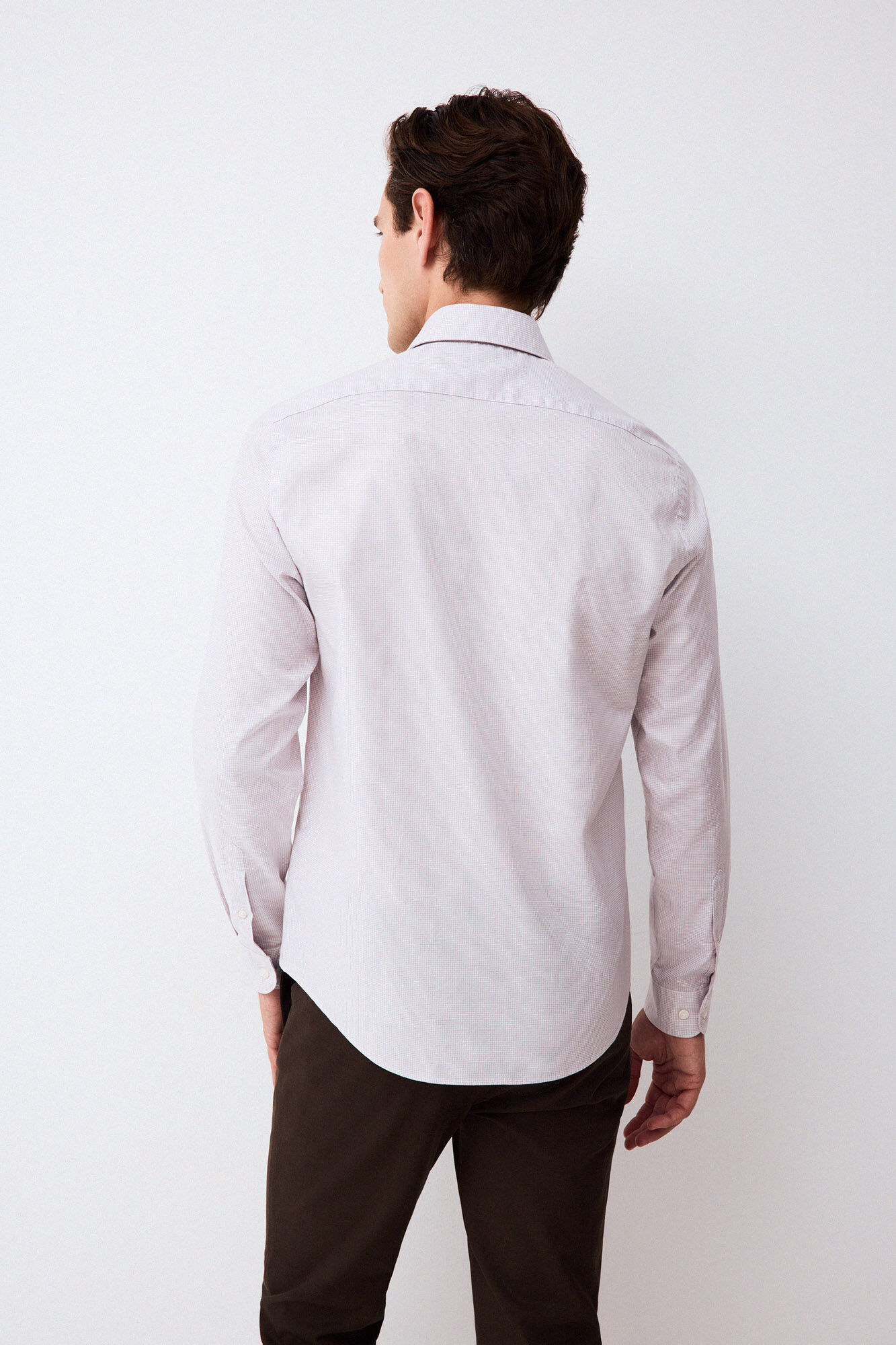 Pedro del Hierro Micro check non-iron + anti-stain slim fit dress shirt Beige