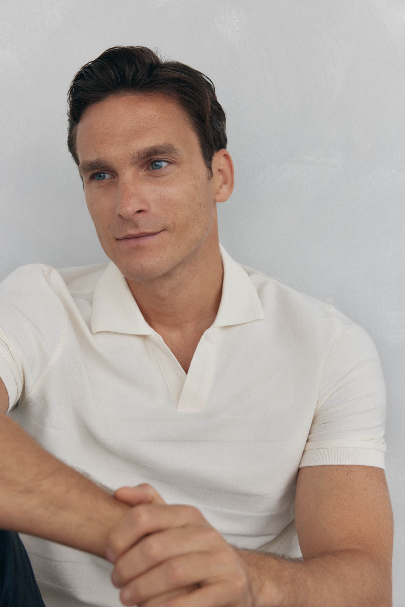 Pedro del Hierro Jacquard textured polo shirt Ecru