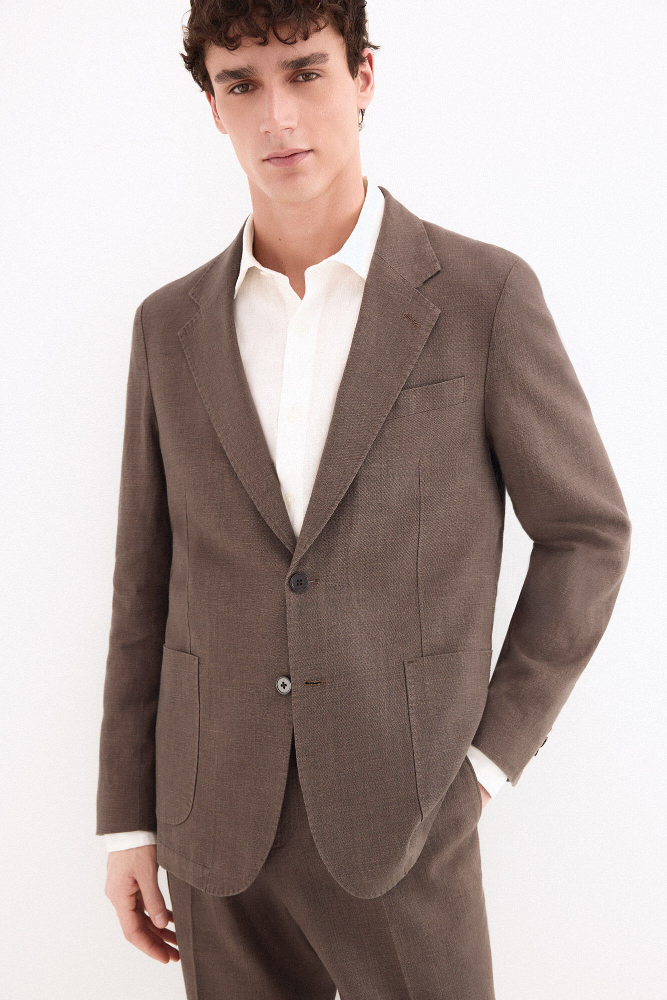 Pedro del Hierro Blazer coordenado em mistura de linho Marrom