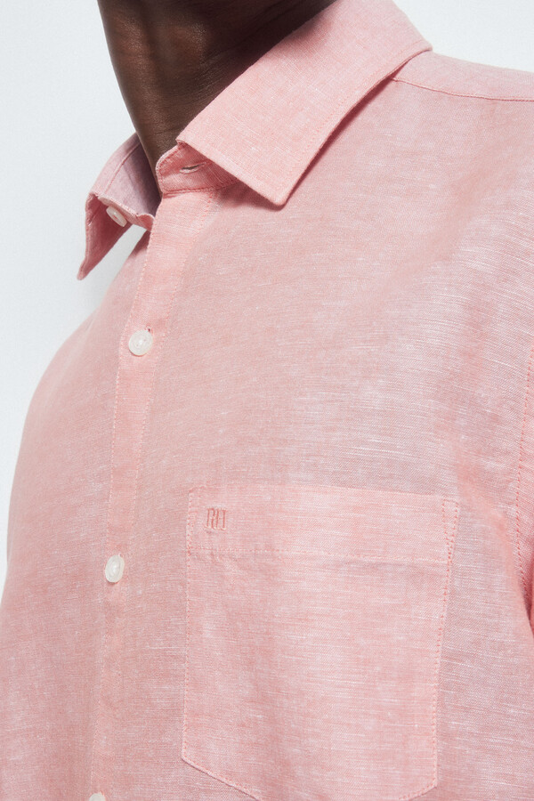 Pedro del Hierro Plain cotton/linen short-sleeved shirt Red
