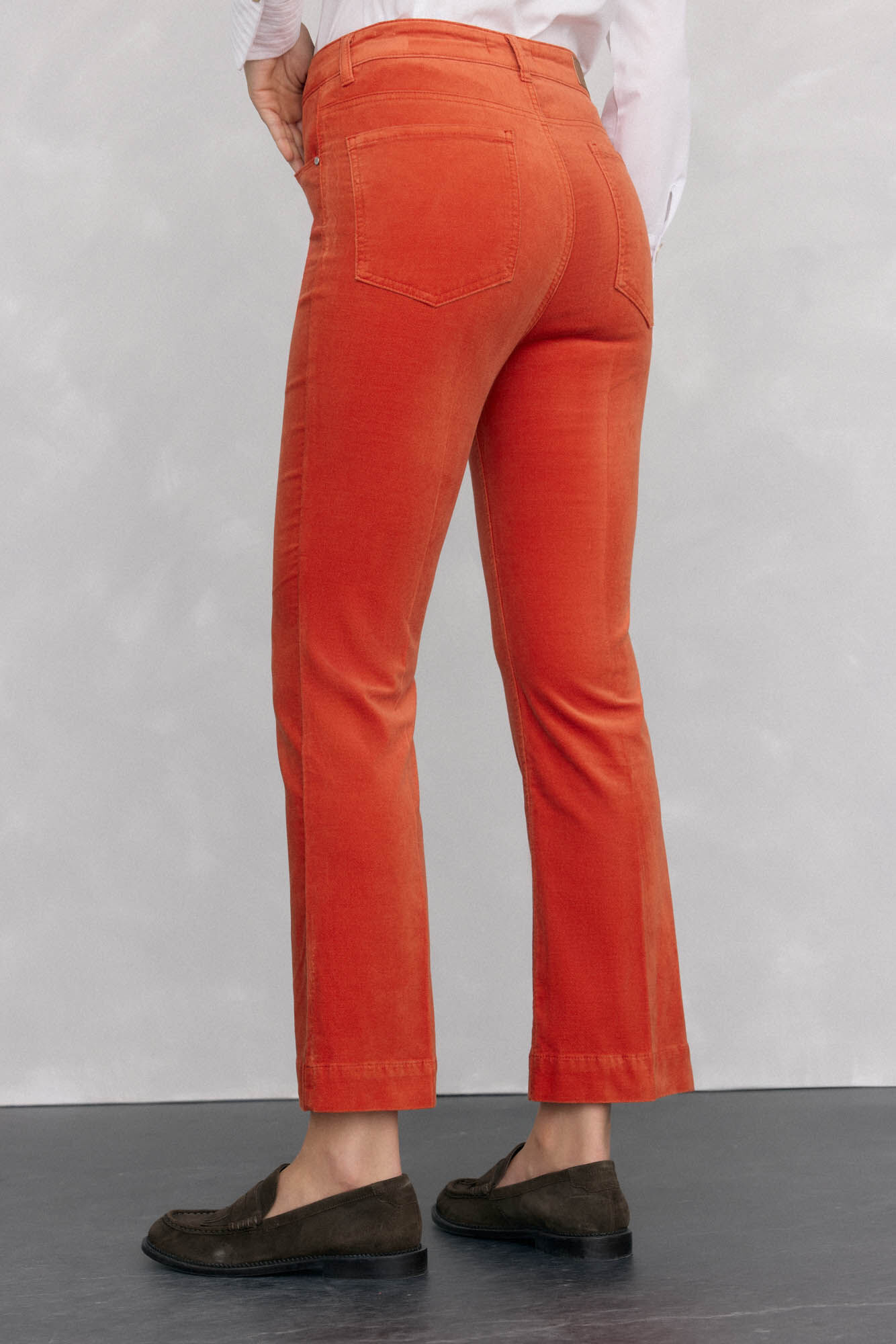 Pedro del Hierro Cal&ccedil;a flare de veludo cropped Laranja