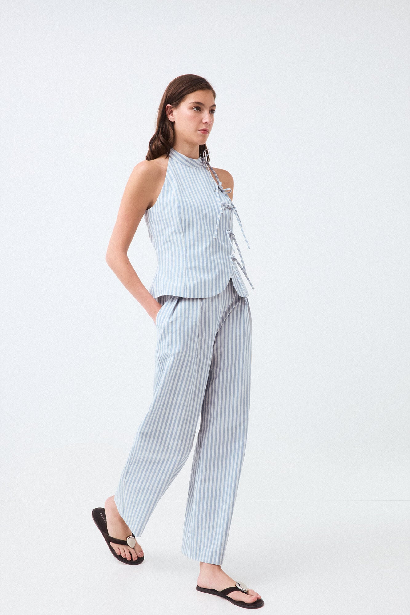 Pedro del Hierro Striped straight trousers Blue