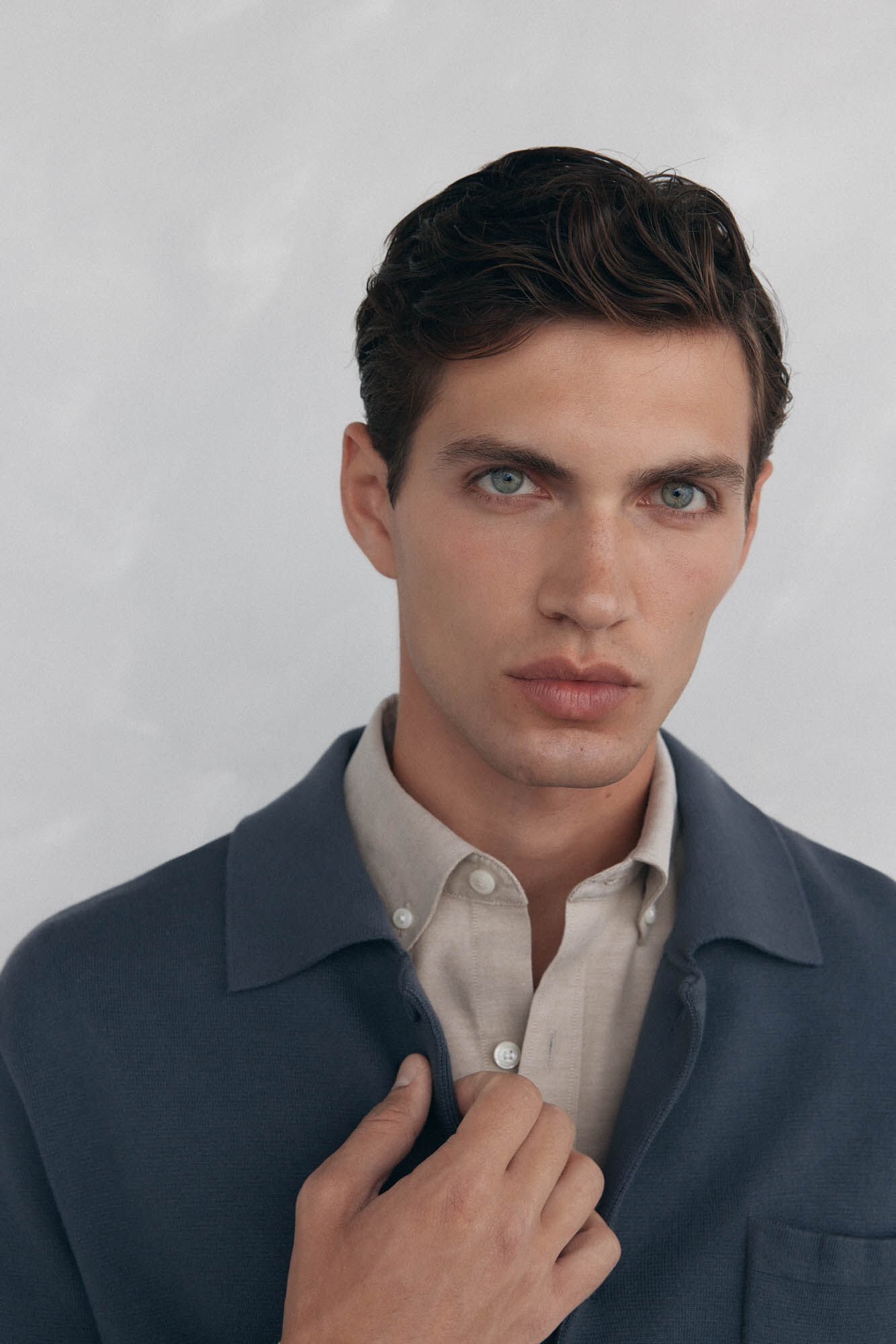 Pedro del Hierro malha de malha de algod&atilde;o com gola polo e bot&otilde;es Cizento