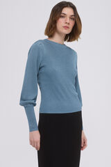 Pedro del Hierro Ribbed puff sleeve sweater Blue