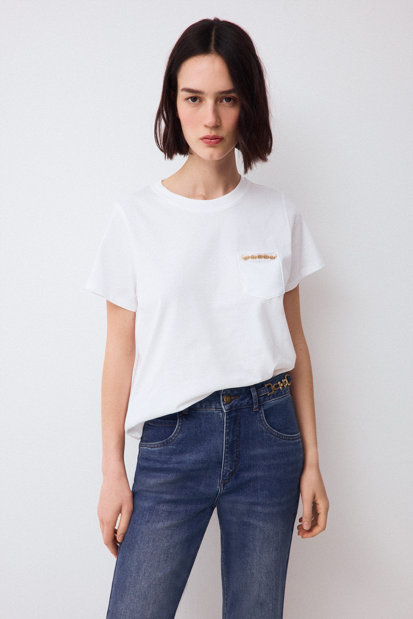 Pedro del Hierro Camiseta manga corta con bolsillo y detalle de cadena Blanco