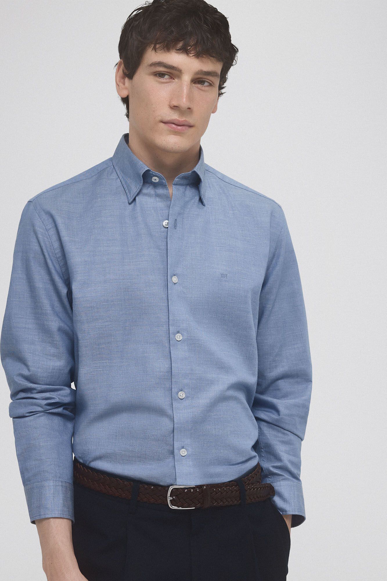 Pedro del Hierro Striped ramie cotton shirt Blue