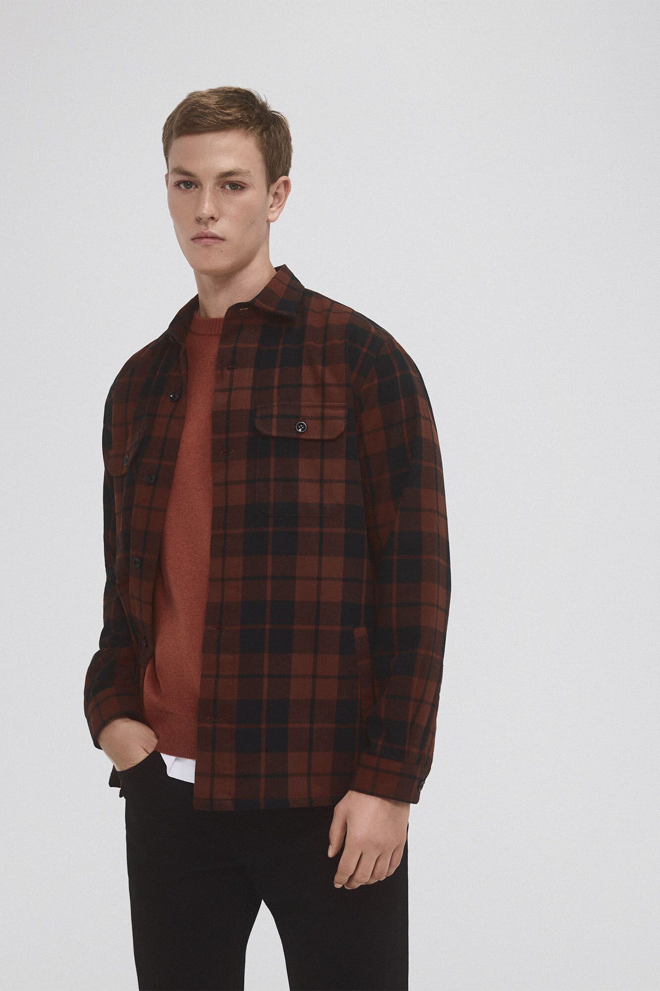 Pedro del Hierro Check overshirt Orange