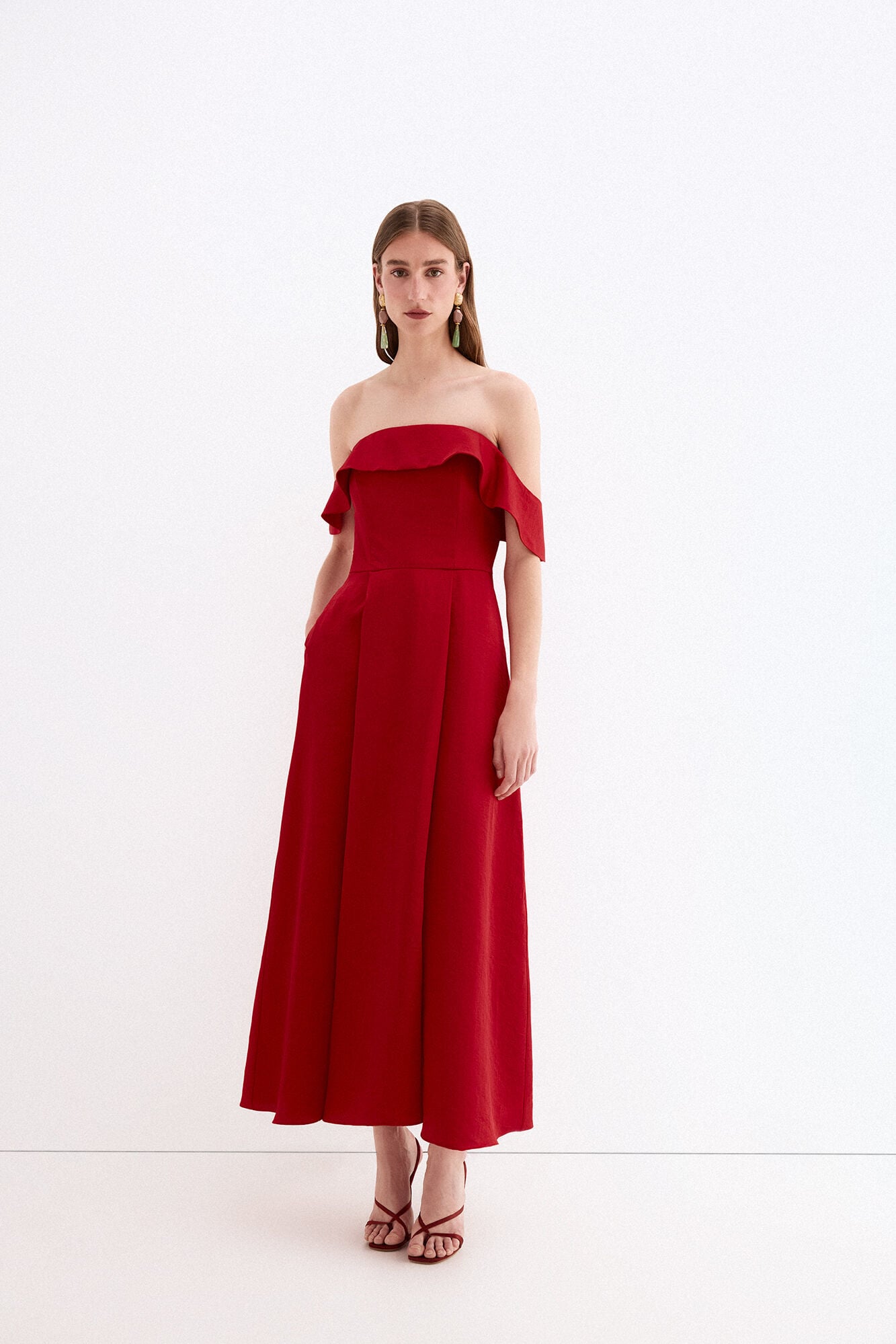 Pedro del Hierro Vestido midi em tecido com estrutura Vermelho